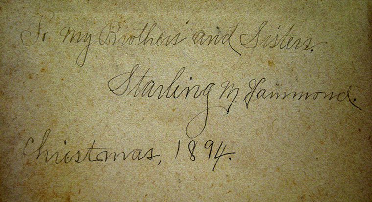 Book inscription with Starling Hammond's signature